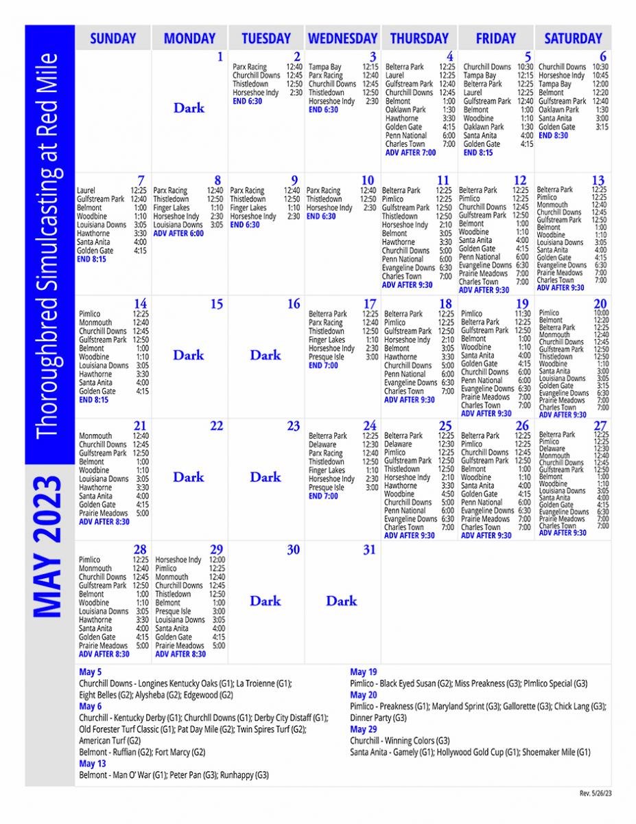 Thoroughbred Schedule Red Mile Racing